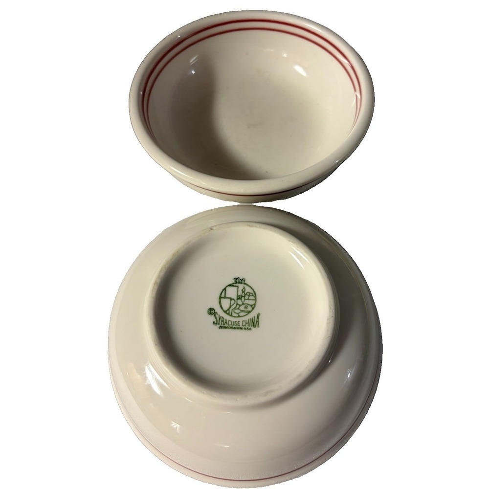 Vintage Syracuse China Restaurant Ware Bowls Red Double Stripe Set of 2 5.5" - Picture 3 of 7
